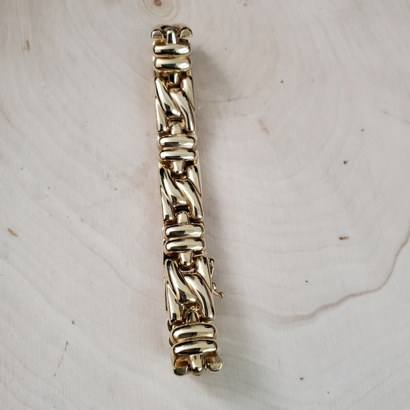 10mm 14K Gold Art Deco Chunky Bracelet - Picture 4 of 11